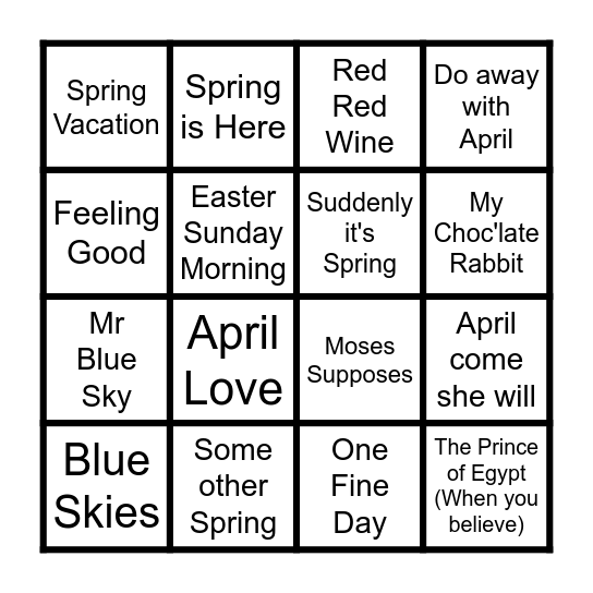 SAFIRE SPRINGTIME Bingo Card