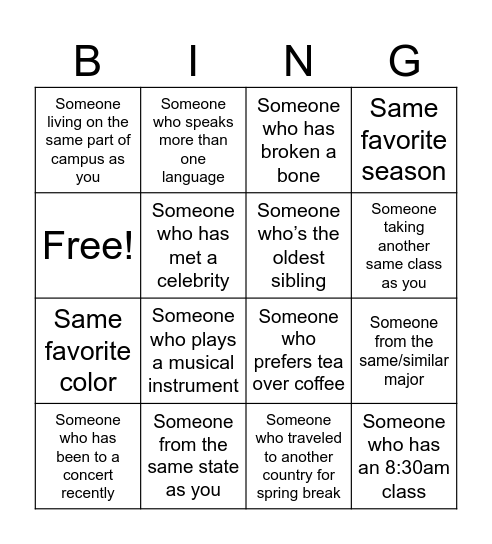 CSE 121 Bingo Card