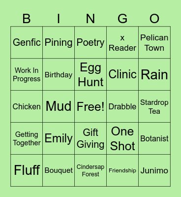 Stardew Fic Pals Spring 2025 Bingo Card