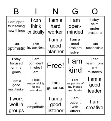 Strengths Bingo Card