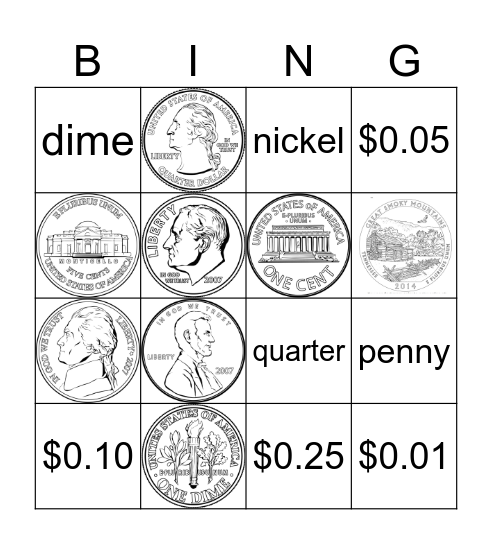 Coins Bingo Card