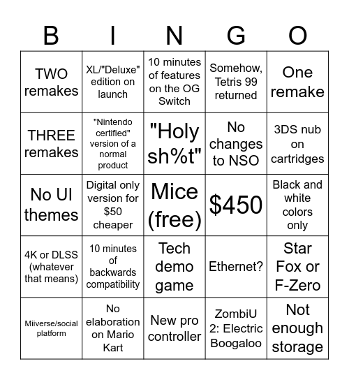 Nintendo Switch 2 Direct Bingo Card