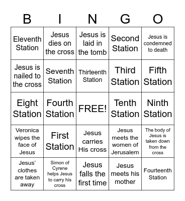 The Stations of The Cross Bingo Card