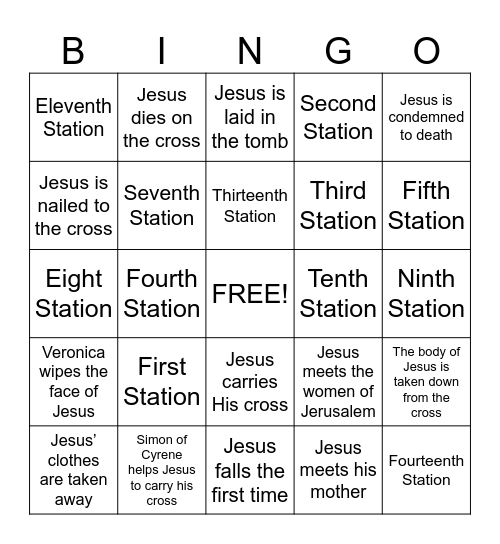 The Stations of The Cross Bingo Card
