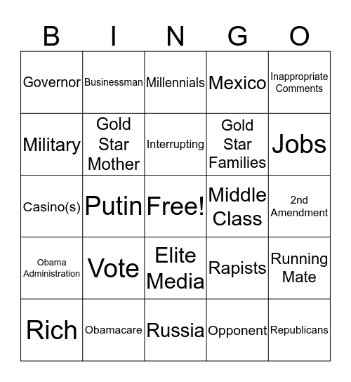 2016 DEBATE BINGO Card