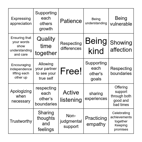 What Is Love Bingo Card