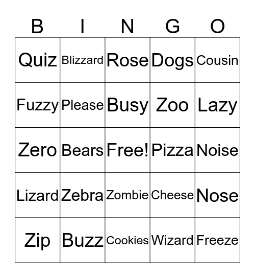 /z/ Bingo Card