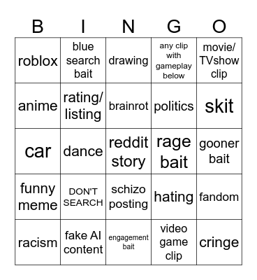 Tiktok Bingo Card