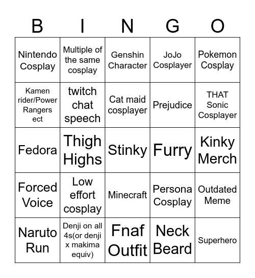 Deecon Bingo Card