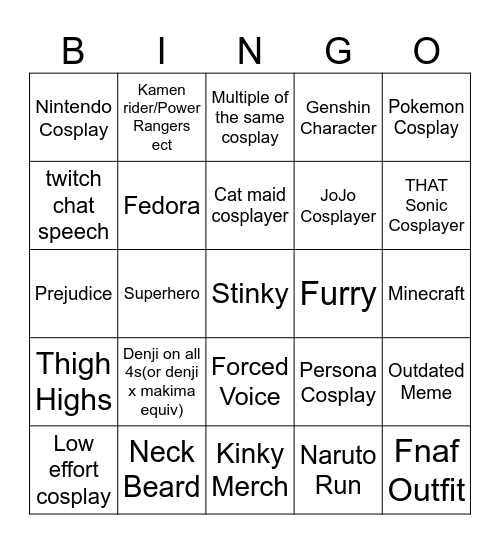Deecon Bingo Card