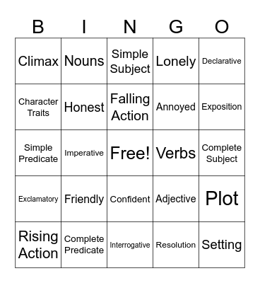 ELA Bingo Card