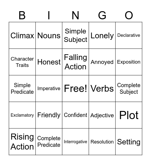 ELA Bingo Card