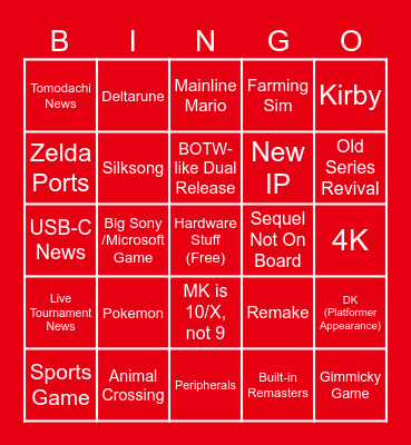 Switch 2 Bingo Card