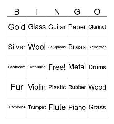 INSTRUMENTS & MATERIALS Bingo Card