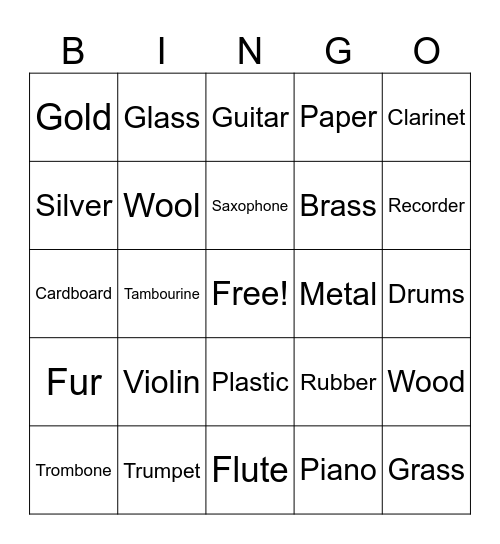 INSTRUMENTS & MATERIALS Bingo Card
