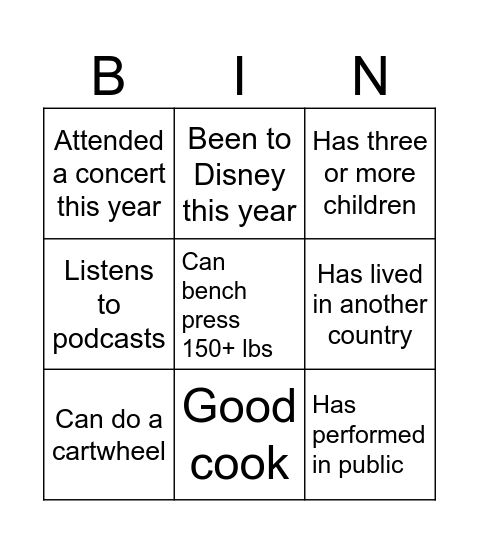 Getting to know each other Bingo Card