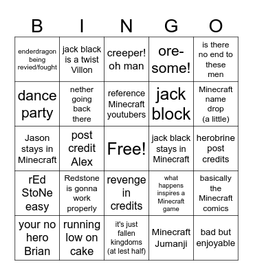 Minecraft Bingo Card