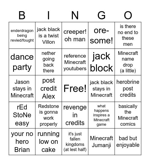 Minecraft Bingo Card