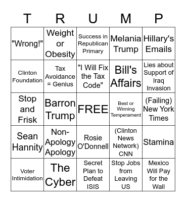Trumped Up Garbage Bingo Card