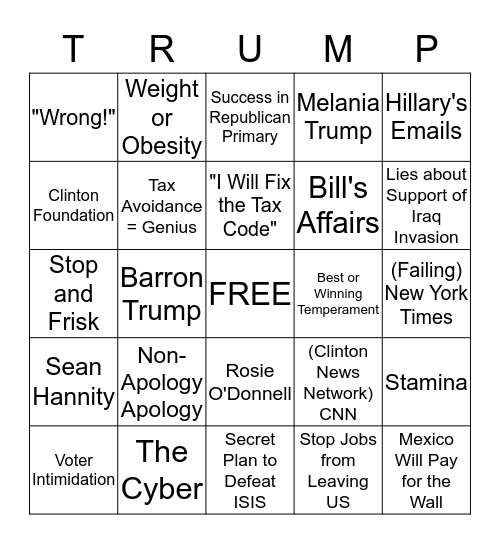 Trumped Up Garbage Bingo Card