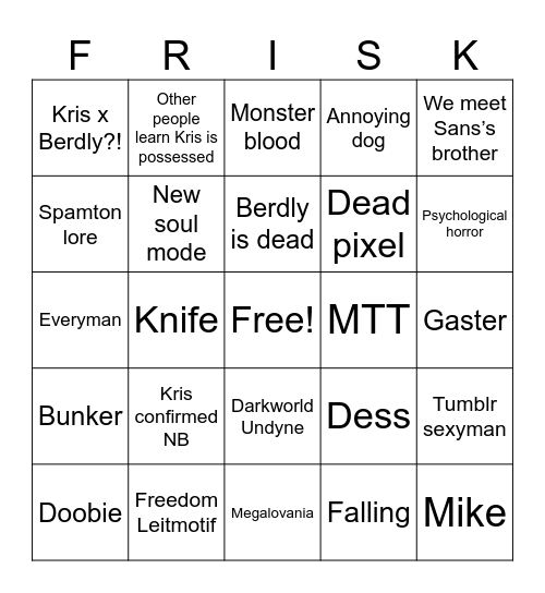 Deltarune Chapter Three Bingo Card