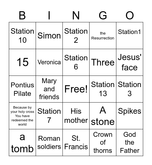 Stations of the Cross Bingo Card