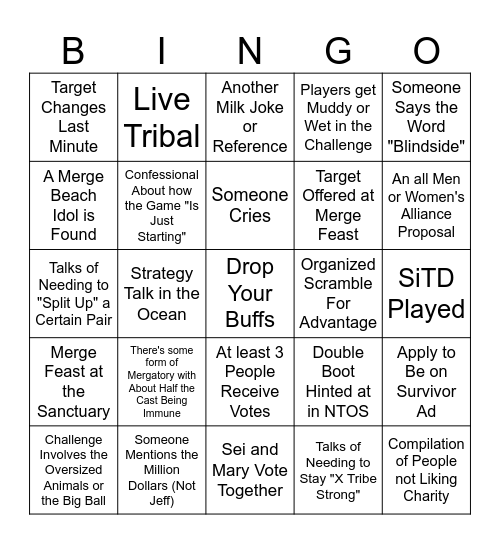 Survivor 48 Merge Bingo Card