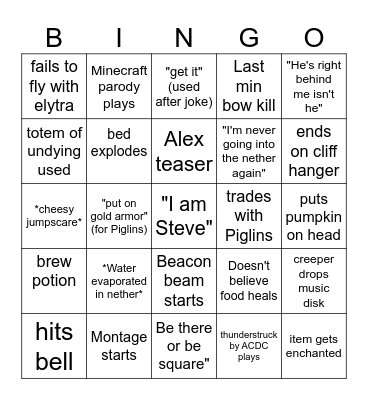 Minecraft Bingo Card