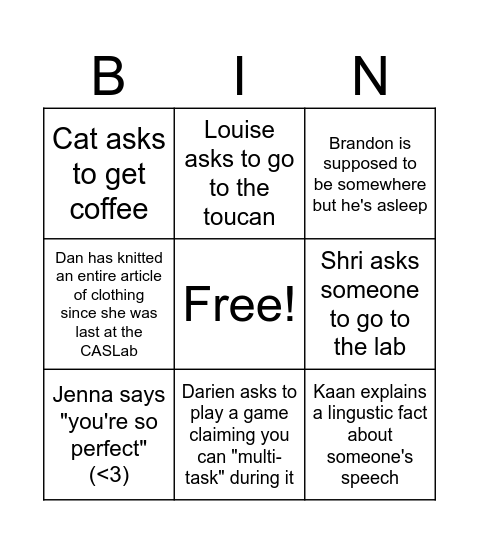 CASLab Bingo Card