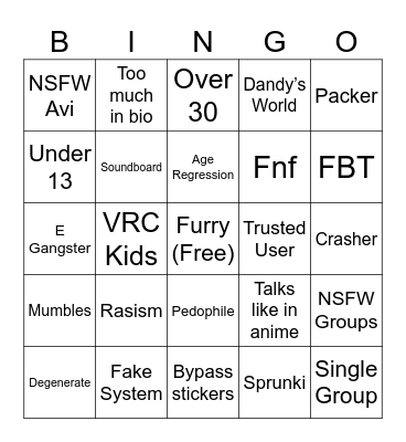 VrChat Bingo Card