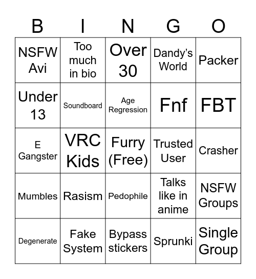 VrChat Bingo Card