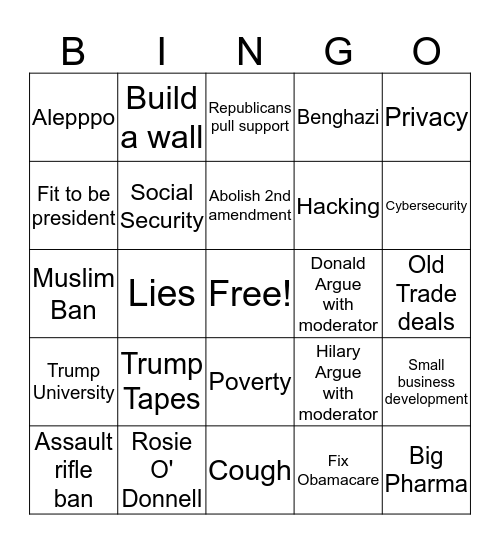 POTUS Devate Bingo Card