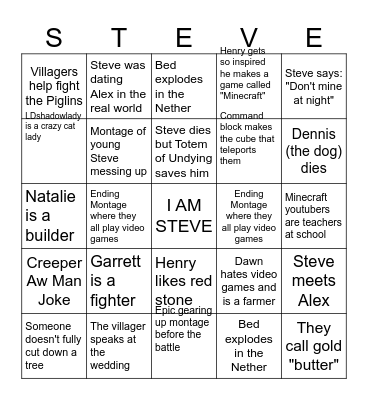 MINECRAFT MOVIE BINGO Card