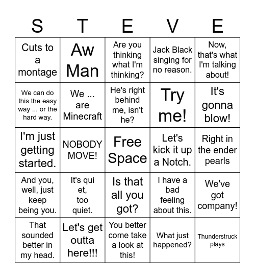 Minecraft Movie Bingo Card