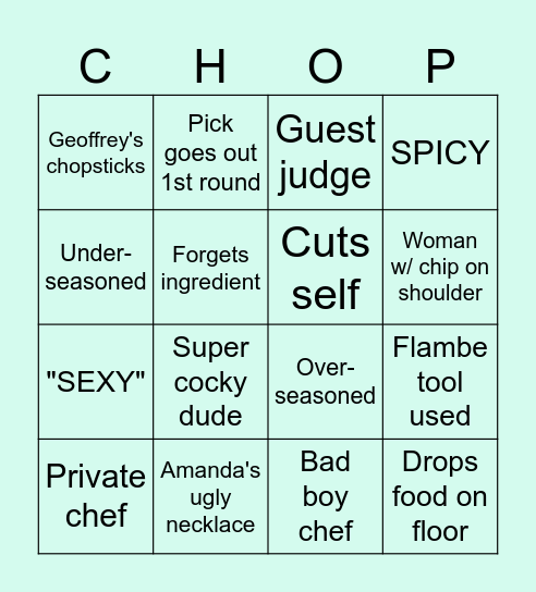 Chopped Bingo Card
