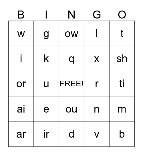 Phonograms Bingo Card