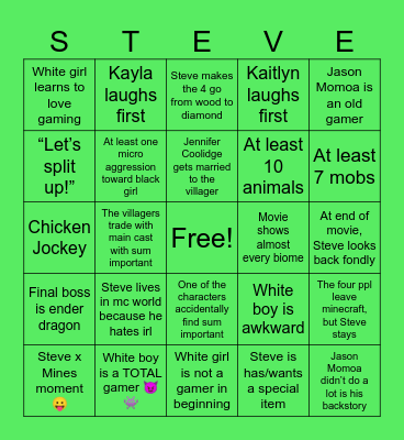 Minecraft Movie Bingo Card