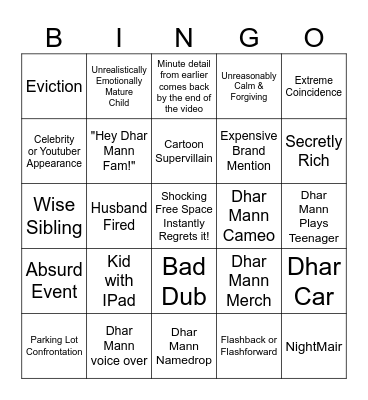 Dhar Mann Bingo Card