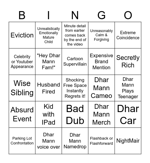 Dhar Mann Bingo Card