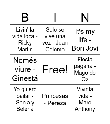 Bingo Musical Bingo Card