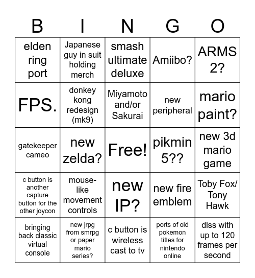 Switch 2 Direct Bingo! Bingo Card
