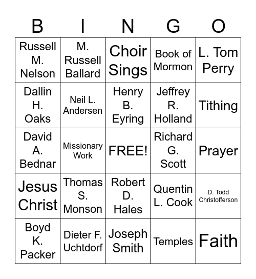 Apostle Bingo Card