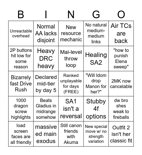 Elena Bingo Card