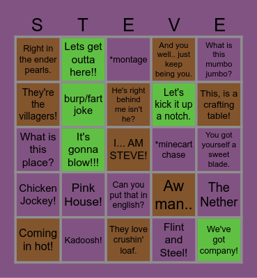 A Minecraft Movie Bingo Card