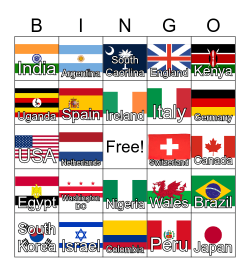 Country Flags Bingo Card