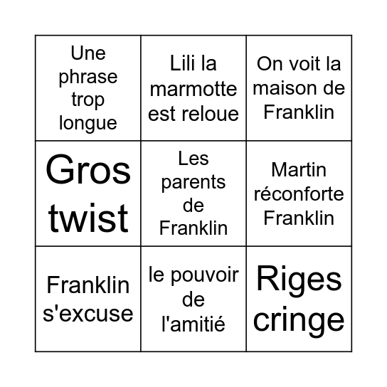 Franklin Bingo Card