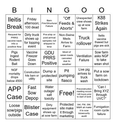 Pig Vet Bingo Card