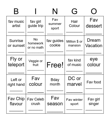 Girl Guides And Friend making Bingo Card