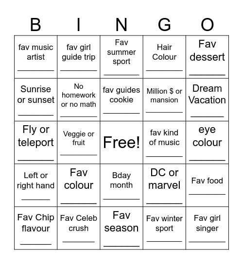 Girl Guides And Friend making Bingo Card