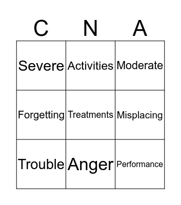 Alzheimer's Stages Bingo Card